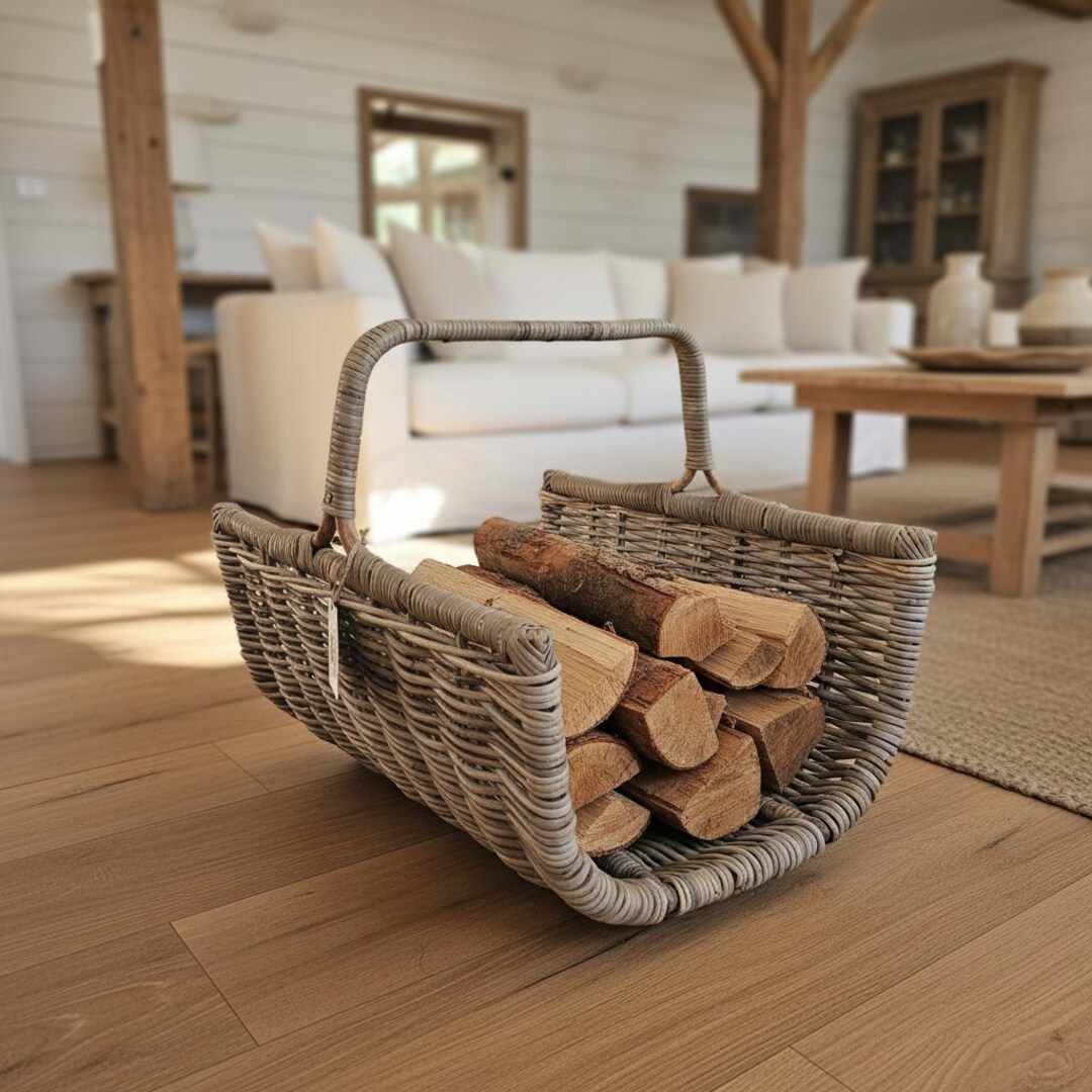 Rustic Log Baskets Large Traditional Rattan Log Baskets With Handles - Etsy