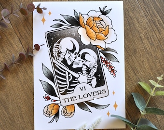 Tarot Card Print, The Lovers, A4, A5 | traditional Tattoo Art | Wall Art