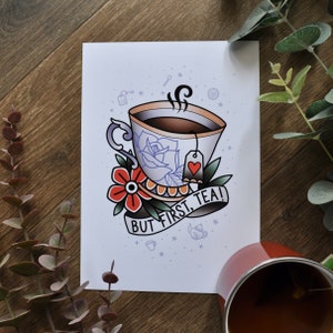 Tea Addict Print, A4, A5 | Traditional Tattoo Art | Wall Art