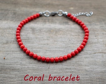 Coral Jewellery. Scarlet Rose Ruby Red Bracelet Natural Red Coral Heavy Gemstone Beaded Handmade Band Bracelet