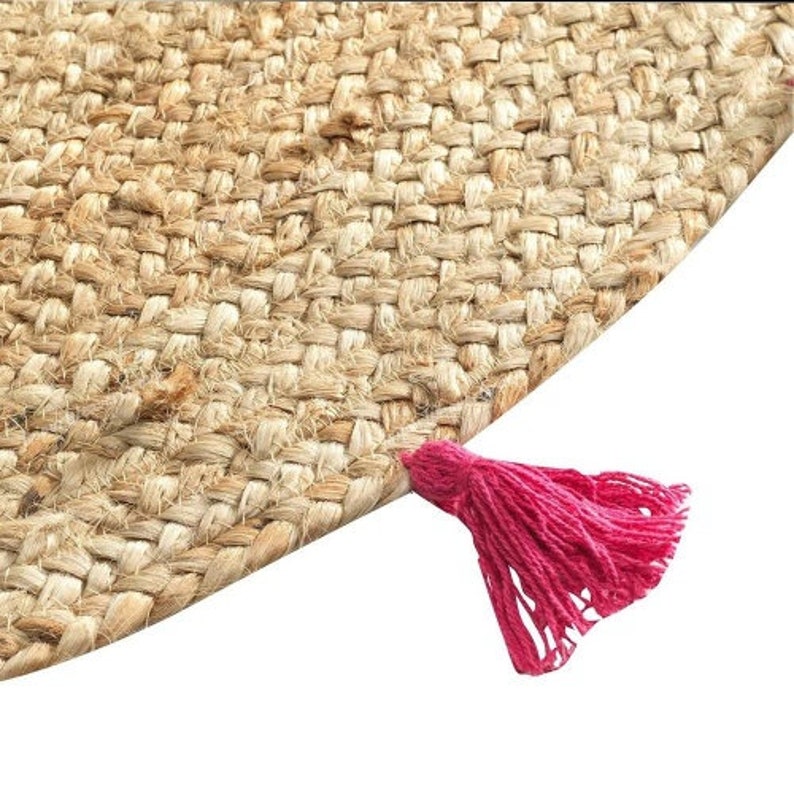 Natural Handwoven Jute Round Rug With Tassels. Round Jute Rug Etsy