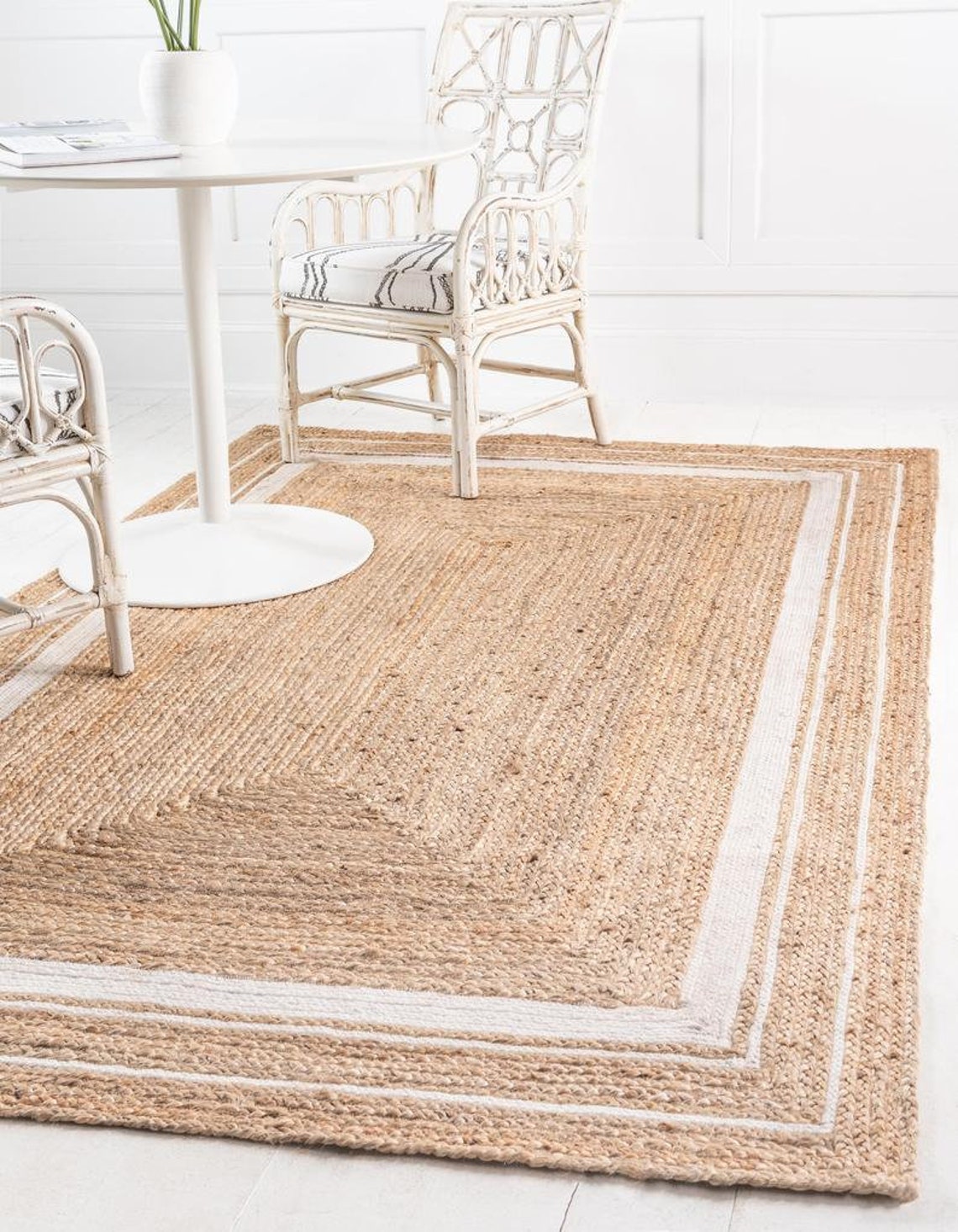 2x3 5x8 10x14 Ft. Rectangle Jute Rug Large Area Rug White Etsy