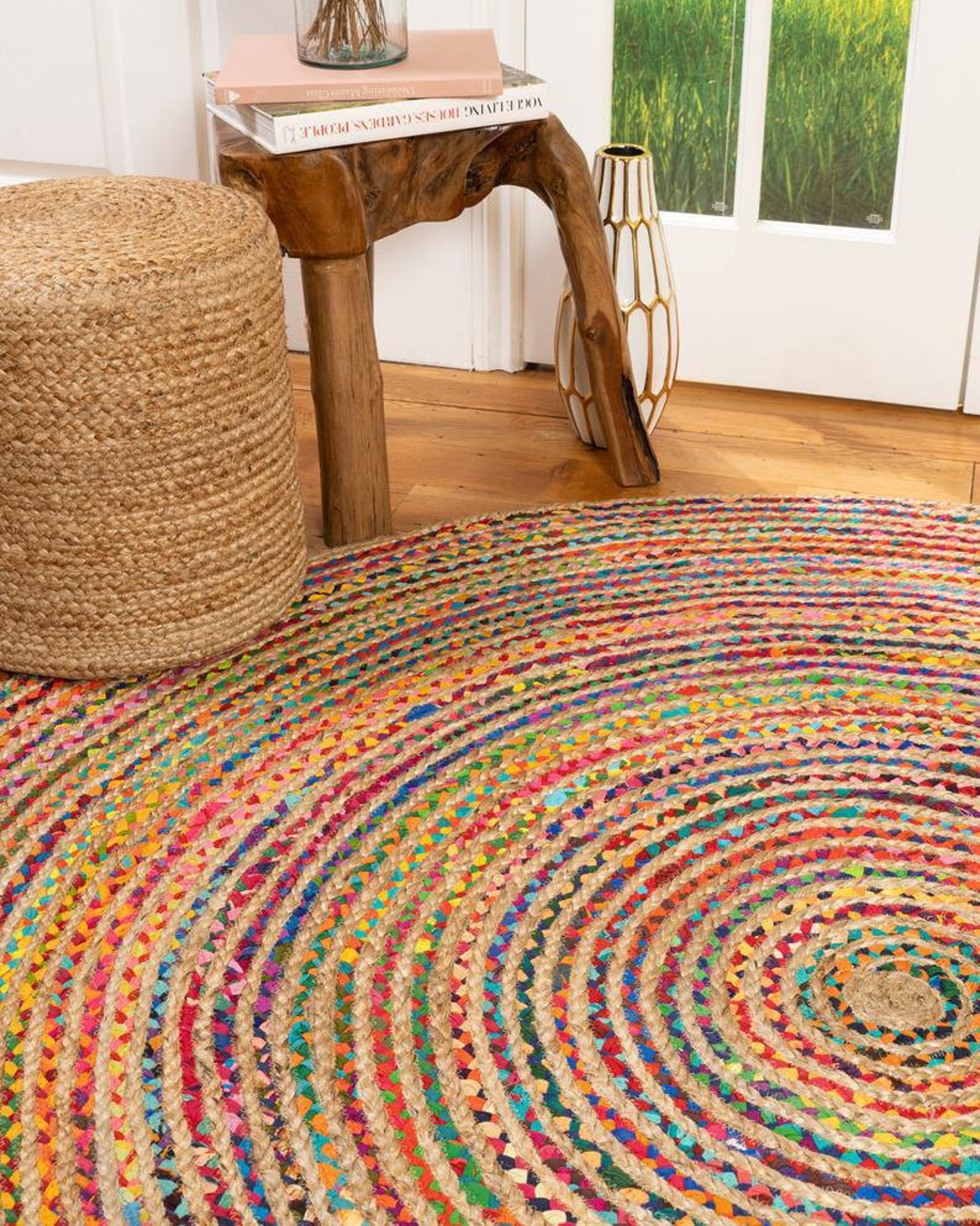 Beautiful Multicolor Round Rug Jaipuri Handmade Jute & Cotton Etsy