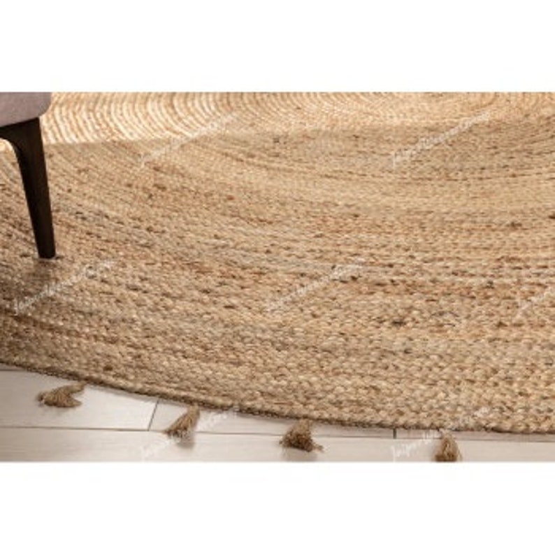 Natural Handwoven Jute Round Rug With Tassels. Round Jute Rug Etsy