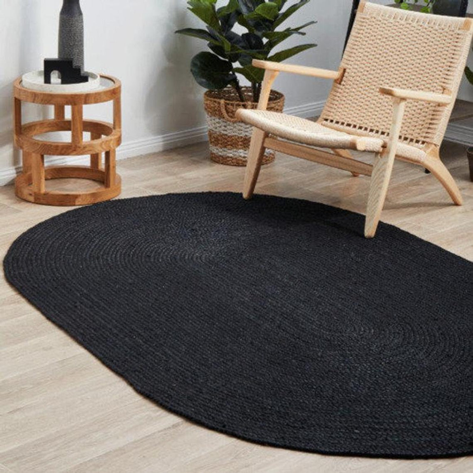 8X10 10x14 ft. Braided Oval Jute Rugs Bohemain Rug Black Etsy