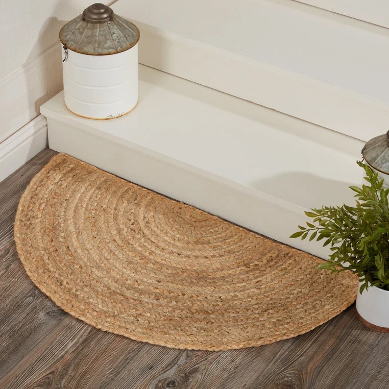 Natural Jute Handwoven Rug Half Round Moon Shape Rug/doormat Etsy