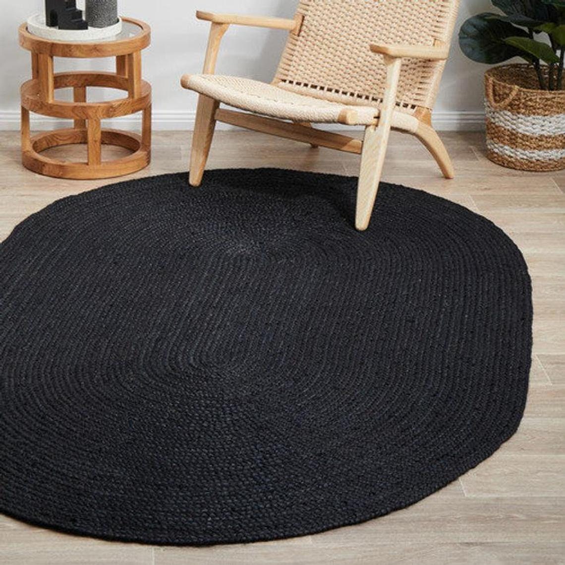 8X10 10x14 ft. Braided Oval Jute Rugs Bohemain Rug Black Etsy