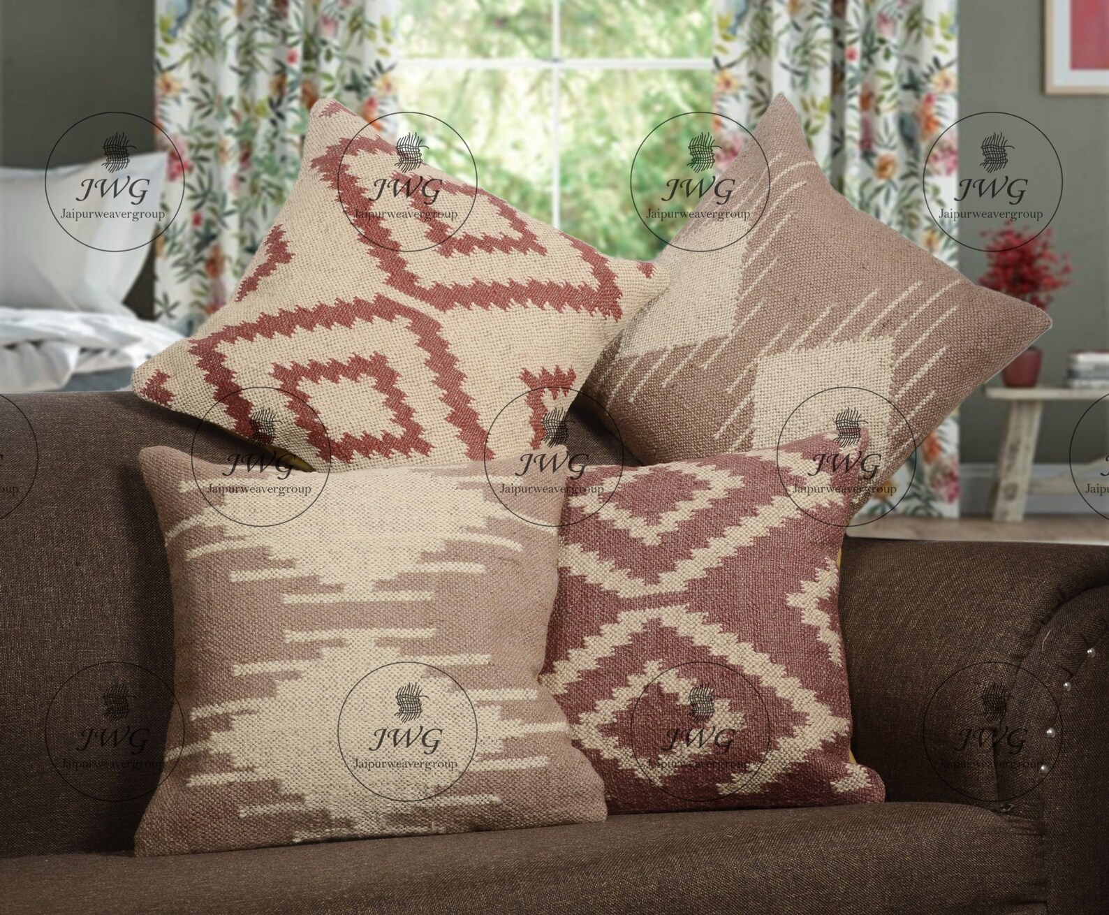 Handmade 45x45cm 4 Set Jute Cushion Covers Throw Pillow Set Etsy