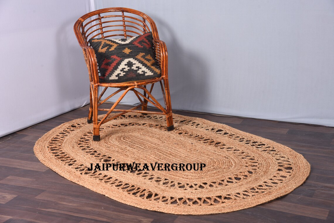 5x810x14 Ft. Oval Jute Rope Rug Rustic Decor Turkish Rug Etsy