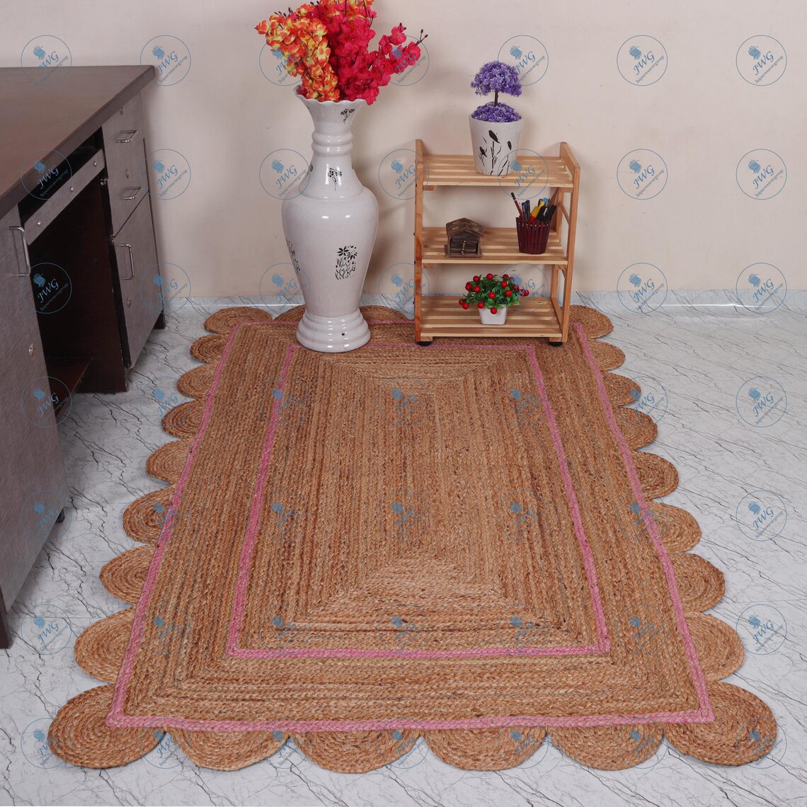8x10 Braided Scalloped Jute Rug Scallop Rug Boho Rug Etsy