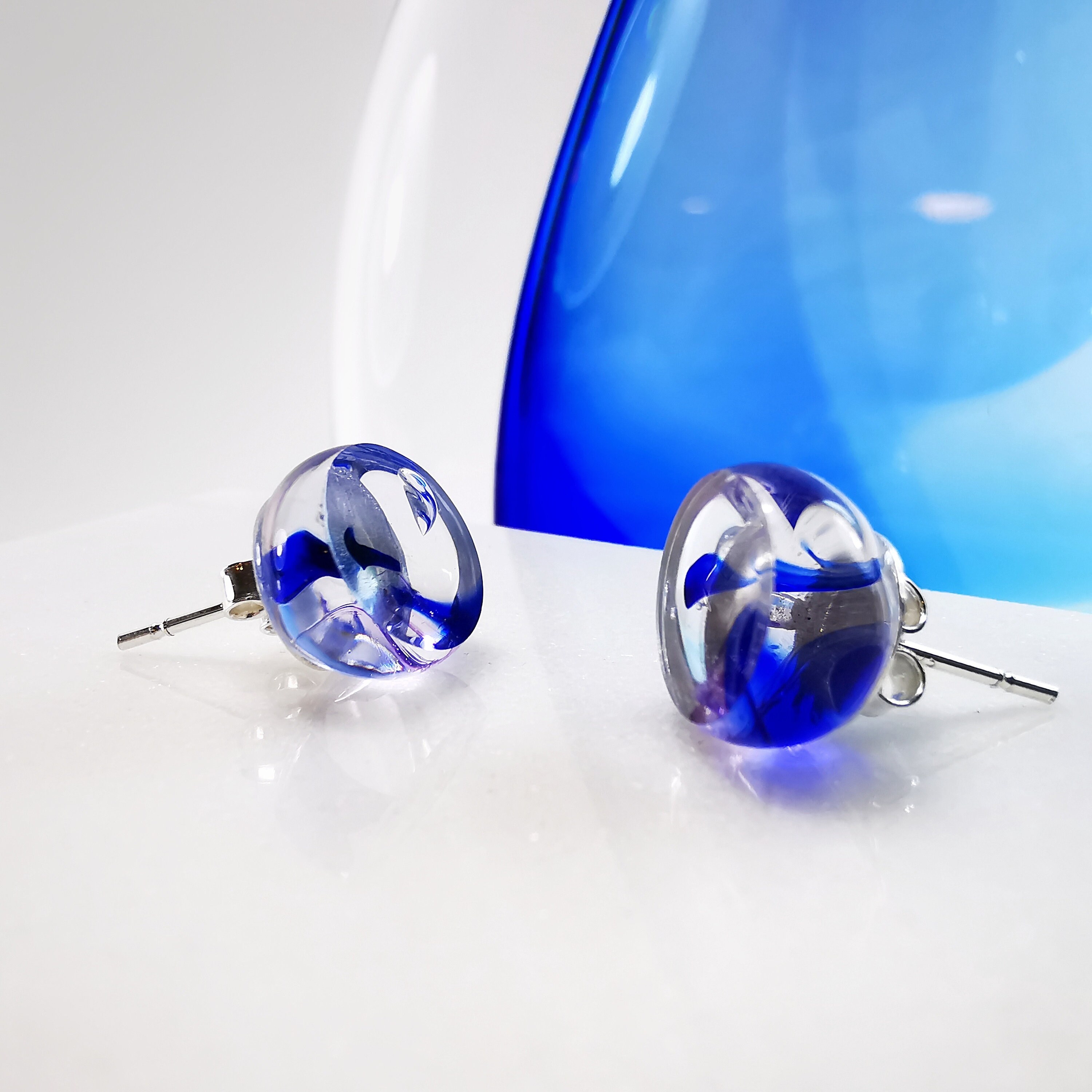 BLOWN GLASS Earrings Handmade Glass Jewellery Cobalt Blue Etsy