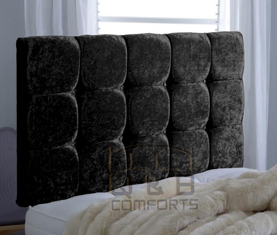 Black crushed velvet headboard discount