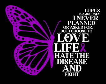 Lupus é uma jornada Svg Png, borboleta roxa Svg, conscientização sobre LES Svg, ideia de presente de conscientização sobre lúpus Download digital Sublimação PNG e SVG Cricut
