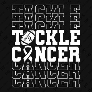 Tackle Cancer Svg Png, Biała wstążka Svg, Wsparcie w zakresie raka w piłce nożnej, Świadomość futbolu amerykańskiego, Cyfrowe pobieranie sublimacji PNG i SVG Cricut