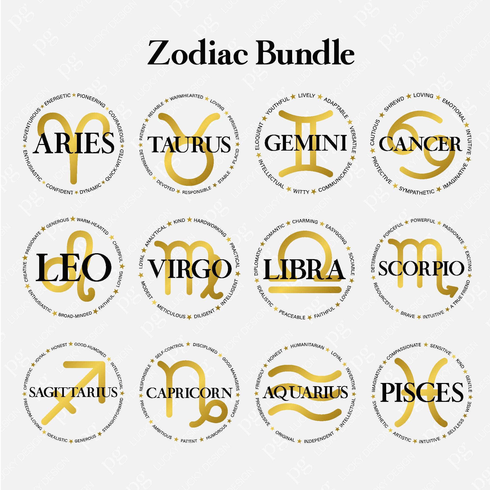 12 Bundle Zodiac Birthday Svg Png, Astrology Zodiac Sign Positive