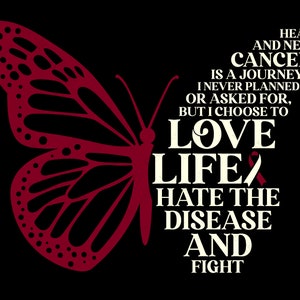 Cancer is A Journey Svg Png, Burgundy and Ivory Butterfly Svg, Head and Neck Cancer Awareness Digital Download Sublimation PNG & SVG Cricut