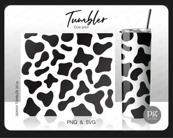 Black & White Cow Print Skinny Straight | Tapered Tumbler Svg, Farm Animal Print Full Wrap Skinny Tumblers 20 oz Sublimation Cricut SVG PNG