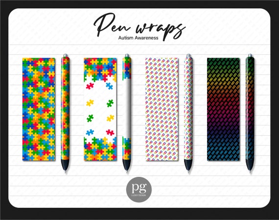 Autism Pen Wraps, Autism Awareness Puzzle Infinity Pattern Print Waterslide & Printable Vinyl Epoxy Glitter Pen Wrap Digital Download PNG