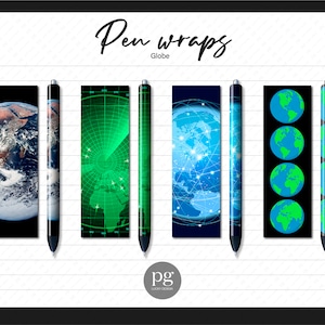 Globe Pen Wraps, Global Earth Map Telecom Theme Pattern Print Waterslide & imprimible vinilo Epoxy Glitter Pen Wrap Descarga digital PNG
