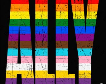 ALLY Svg Png, Lgbtq Svg, Distressed Ally Rainbow Pride Fiag Png, Pride Month Gift For Ally, Digital Download Sublimation PNG & SVG Cricut