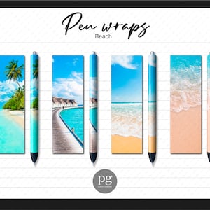 Beach Pen Wraps, Sea Beach Vibes Print Waterslide & Printable Vinyl Epoxy Glitter Pen Wrap Digital File Download PNG
