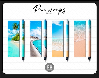 Beach Pen Wraps, Sea Beach Vibes Print Waterslide & druckbare Vinyl Epoxy Glitter Pen Wrap Digitale Datei Download PNG
