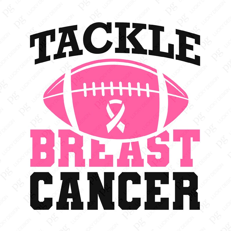 Puede incluir: Gr&aacute;fico rosa y negro con un bal&oacute;n de f&uacute;tbol y el texto "Tackle Breast Cancer".