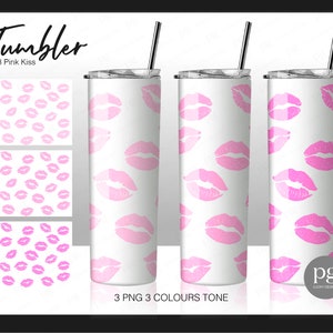3 Pink Lips Bundle Skinny Straight | Tapered Tumbler, Sassy Lover Kiss Pink Lipstick Full Wrap Skinny Tumblers 20 oz Sublimation File PNG