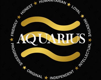 Aquarius Zodiac Birthday Svg Png, Astrology Zodiac Sign, Positive Characteristic Gift Idea Digital Download DTF Sublimation PNG & SVG Cricut