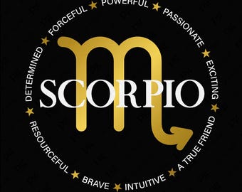 Scorpio Zodiac Birthday Svg Png, Astrology Zodiac Sign, Positive Characteristic Gift Idea, Digital Download DTF Sublimation PNG & SVG Cricut