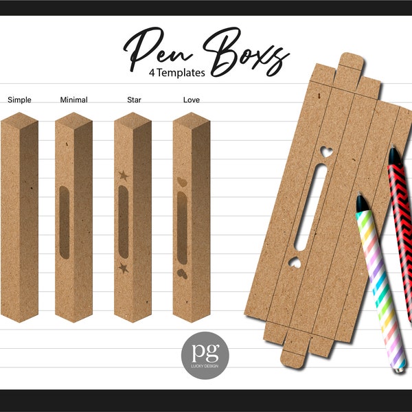 Pen Box Template 4 Bundle, Perfect size for Inkjoy Wrap Epoxy Pen and Epoxy Glitter Pen, Custom Pen Package Digital File Download PNG & SVG