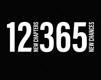 May include: White text on a black background reads "12365", with "NEW CHAPTERS" to the right of "12" and "NEW CHANCES" to the right of "5".