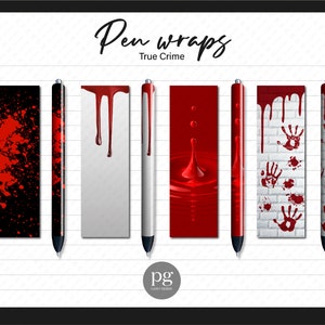 True Crime Pen Wraps, Red Blood Drip Scary Theme Pattern Print Waterslide & Printable Vinyl Epoxy Glitter Pen Wrap Digital Download PNG