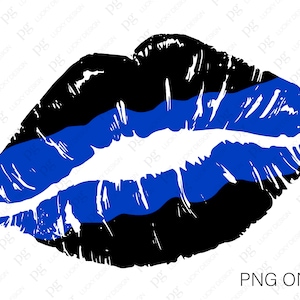 May include: A black and blue lipstick print with a thin blue line across the center. The print is reminiscent of a police thin blue line flag.
