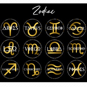 12 Bundle Zodiac Anniversaire Svg Astrologie Signe du Zodiaque Caractéristique Positive Idée Cadeau Téléchargement Numérique DTG Sublimation Cricut Fichier SVG & PNG