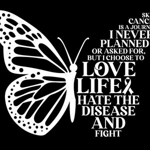 Il cancro della pelle è un viaggio Svg Png, Black Butterfly Svg, Melanoma Cancer, Skin Cancer Awareness Digital Download Sublimation PNG & SVG Cricut