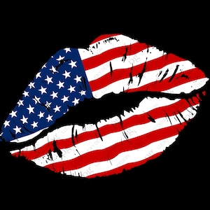 Labios de bandera estadounidense angustiados, labios del 4 de julio, beso de labios angustiados de la bandera de EE. UU., descarga digital DTG sublimación hierro en archivo digital PNG