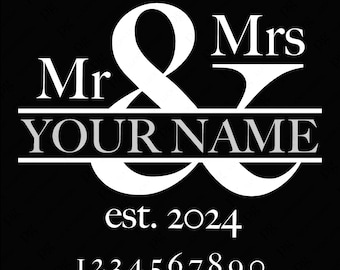 Mr and Mrs Split Monogram Svg, Monogram Svg, Mr and Mrs Est 2023 Custom Year Wedding Gift Idea Digital Download Sublimation Cricut SVG & PNG