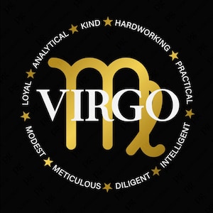 Jungfrau-Tierkreis Geburtstags-Svg Png, Astrologie-Sternzeichen, positive charakteristische Geschenkidee, digitaler Download DTF Sublimation PNG und SVG Cricut