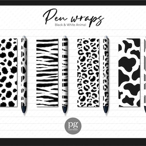 Animal Print Pen Wraps, Cheetah Leopard Zebra Cow Pattern Waterslide & Printable Vinyl Epoxy Glitter Pen Wrap, Digital File Download PNG SVG