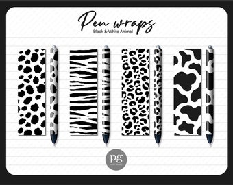 Animal Print Pen Wraps, Cheetah Leopard Zebra Cow Pattern Waterslide & Printable Vinyl Epoxy Glitter Pen Wrap, Digital File Download PNG SVG