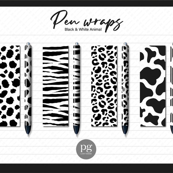 Animal Print Pen Wraps, Cheetah Leopard Zebra Cow Pattern Waterslide & Printable Vinyl Epoxy Glitter Pen Wrap, Digital File Download PNG SVG