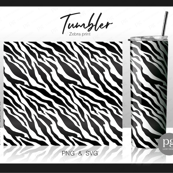 Zebra Print Skinny Straight | Tapered Tumbler Svg, Black White Animal Print Decor Full Wrap Skinny Tumblers 20 oz Sublimation Cricut SVG PNG