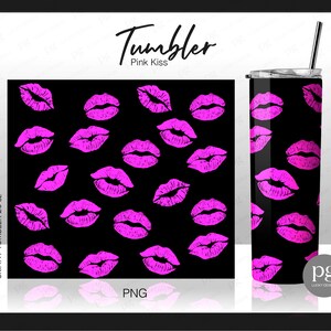 Sexy Pink Lips Skinny Straight | Tapered Tumbler Png, Sassy Lover Kisses Pink Lipstick Full Wrap Skinny Tumblers 20 oz Sublimation File PNG