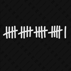 May include: A tally counter with four sets of five marks and one single mark, totaling twenty-one. The marks are white and the background is black.