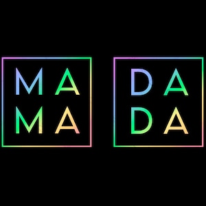 Mama Dada Pastel Hologram Shirt Svg, Mommy Daddy Matching, Anúncio de Gravidez, Download Digital Arquivo Cricut de Sublimação DTG SVG e PNG