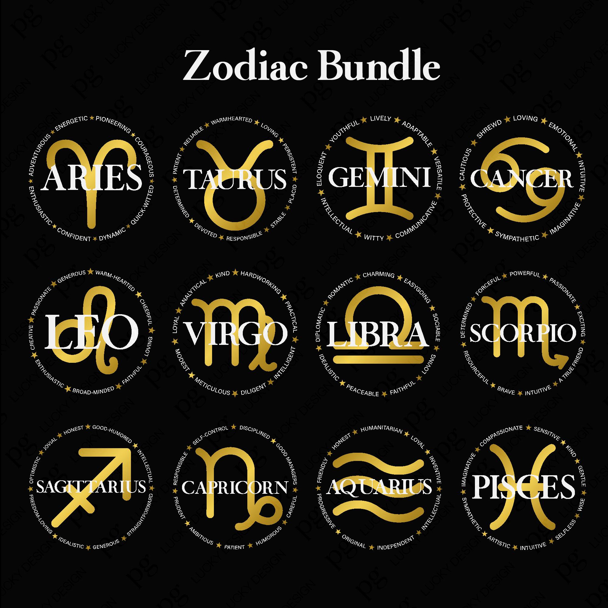 12 Bundle Zodiac Birthday Svg Png, Astrology Zodiac Sign Positive
