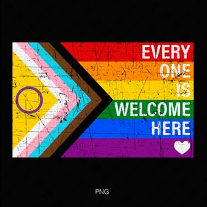 2 Design, tout le monde est le bienvenu ici Svg, Lgbtq, drapeau de la fierté en détresse Png, mois de la fierté en téléchargement numérique Sublimation PNG & SVG Cricut