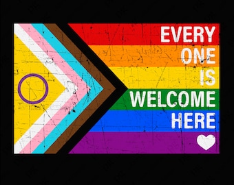 2 Design Everyone Is Welcome Here Svg Png, Lgbtq Svg, Distressed Pride Flag Png, Pride Month Digital Download Sublimation PNG & SVG Cricut
