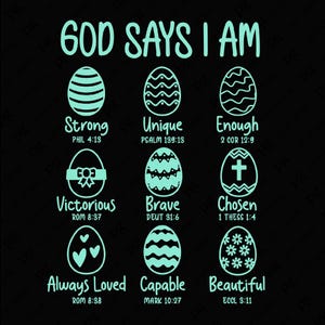 Dios dice que soy Pascua Svg Png, Feliz día de Pascua Svg, Regalo de versículo bíblico cristiano de Pascua de moda, Descarga digital Sublimación PNG y SVG Cricut